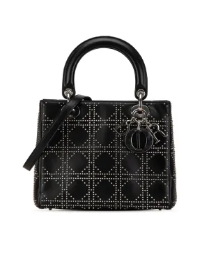 Medium Studded Lambskin Leather Bag with Top Handles and Detachable Strap