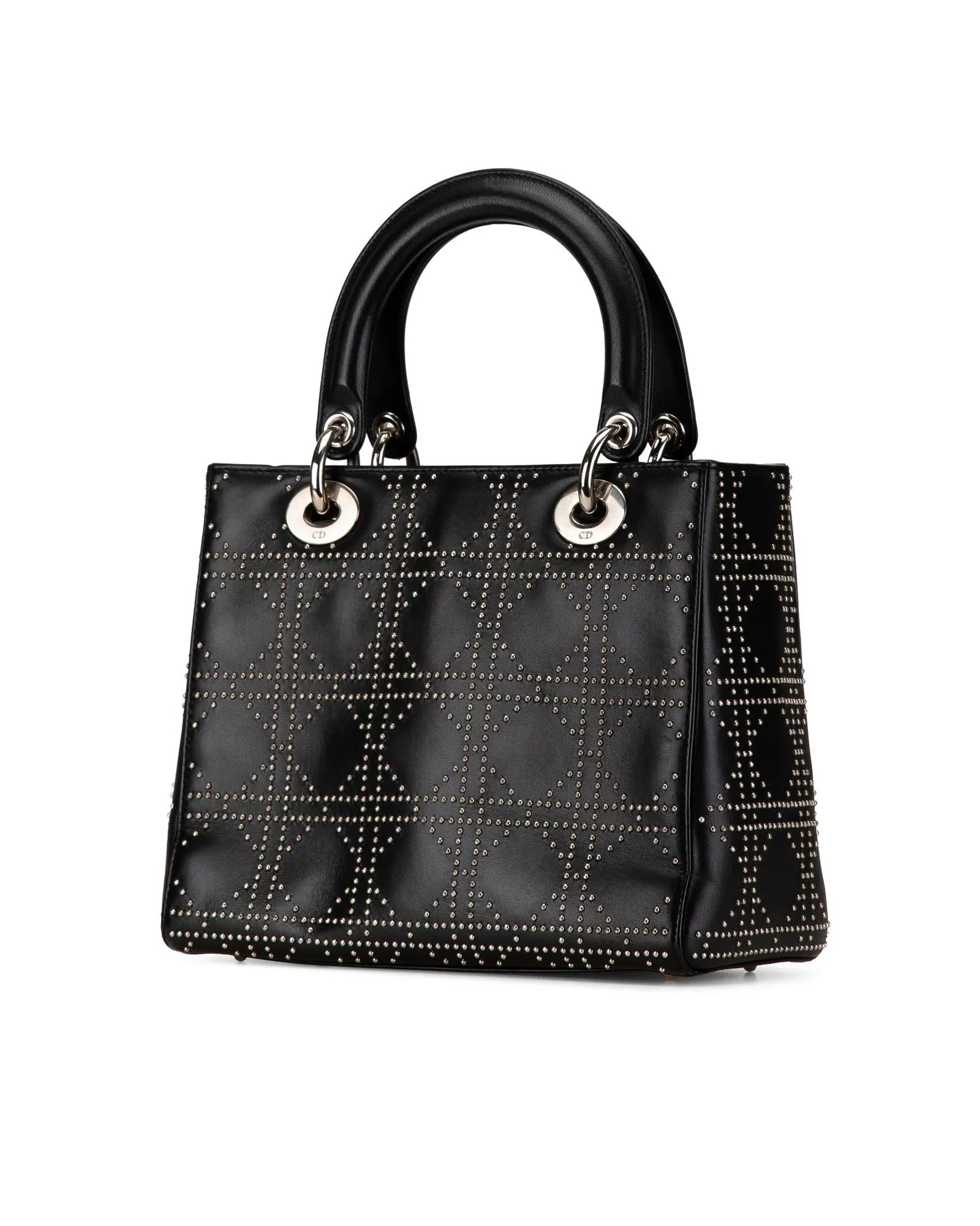 Medium Studded Lambskin Leather Bag with Top Handles and Detachable Strap