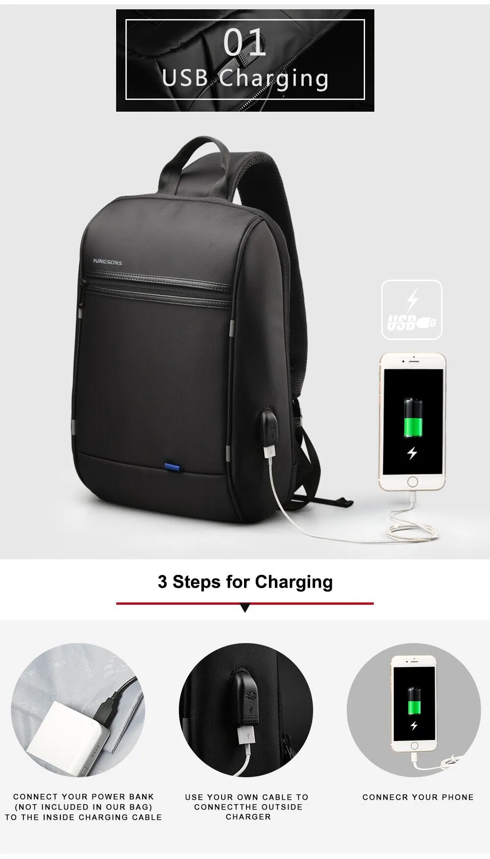 Men's Small Single Shoulder Anti-Theft 13" Laptop Backpack with USB Charging