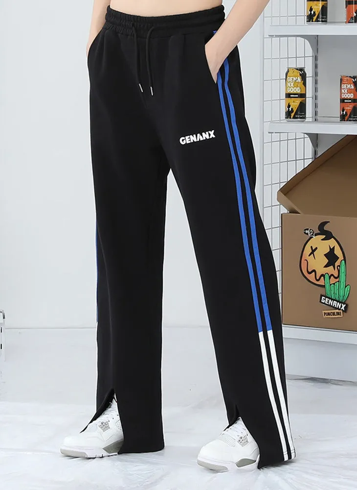 Plain Stripe Split Loose Sporty Pants