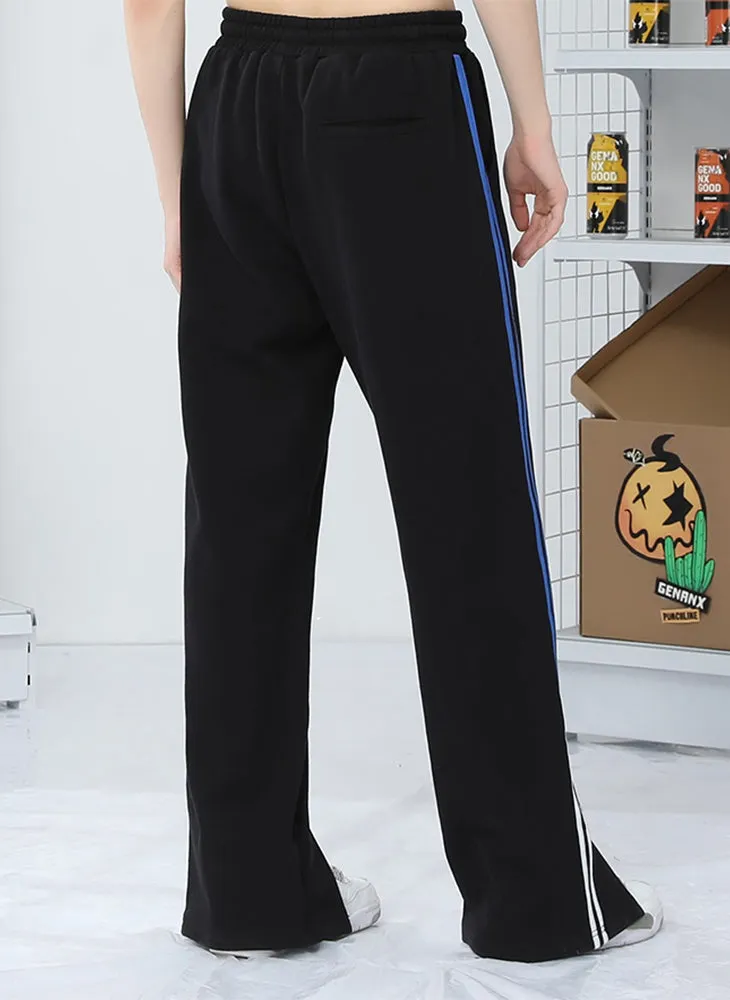 Plain Stripe Split Loose Sporty Pants