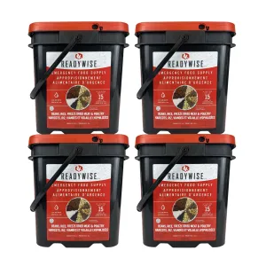 ReadyWise Emergency Freeze Dried Meats and Beans   Rice, 4 Buckets Combo