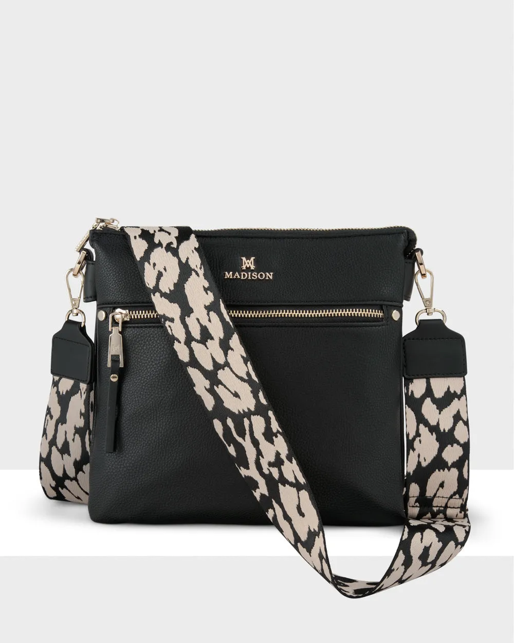 Renee Zip Top 2 Compartment Crossbody Bag   Leopard Bag Strap