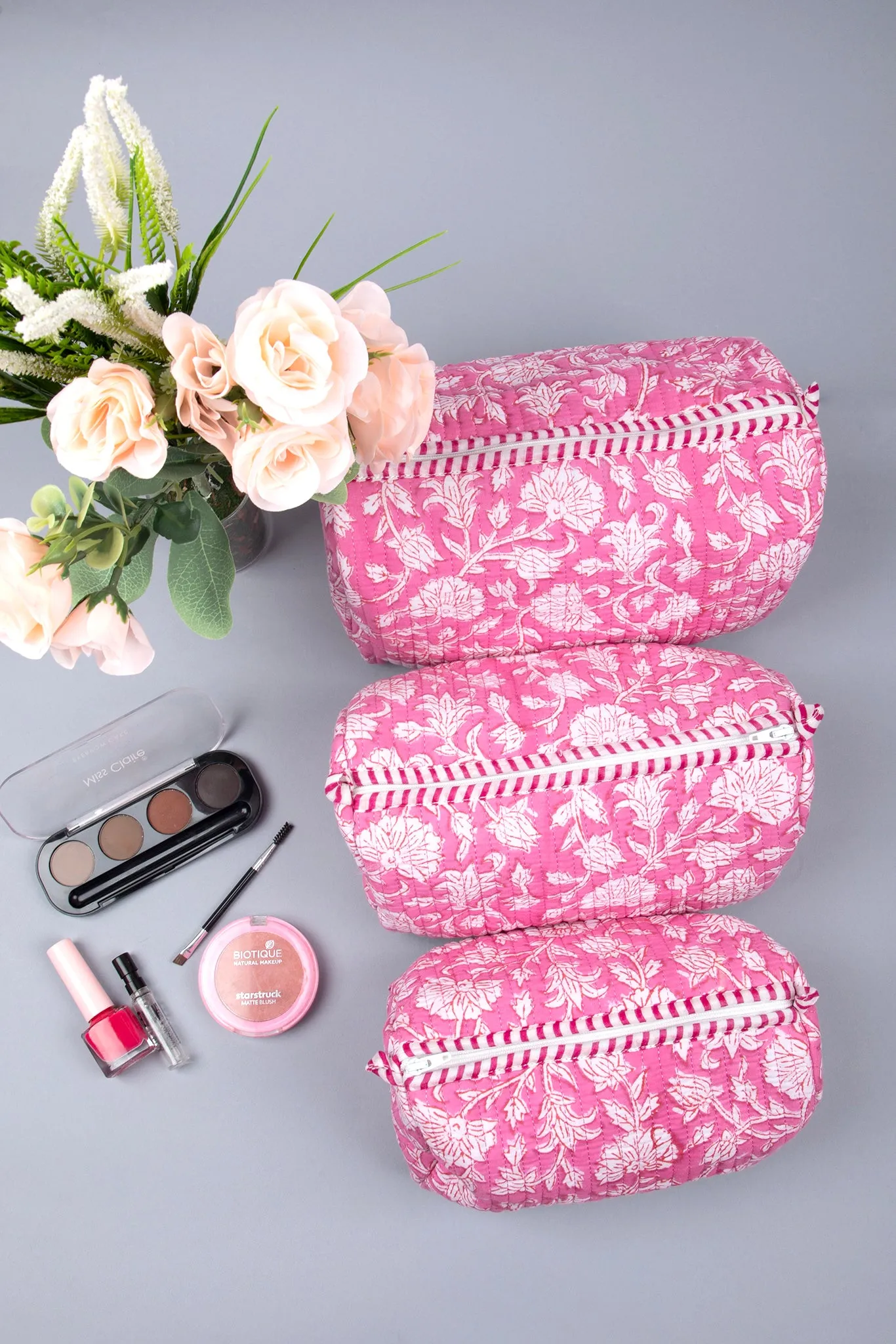 Rosy Quilted Pouches (Set of 3)