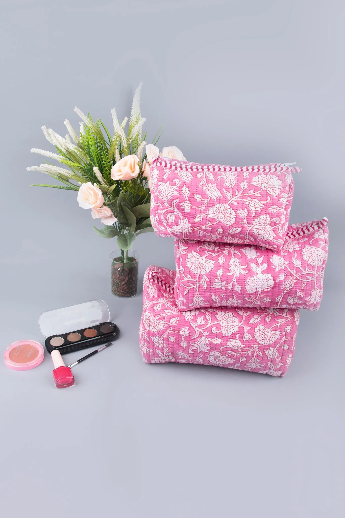 Rosy Quilted Pouches (Set of 3)