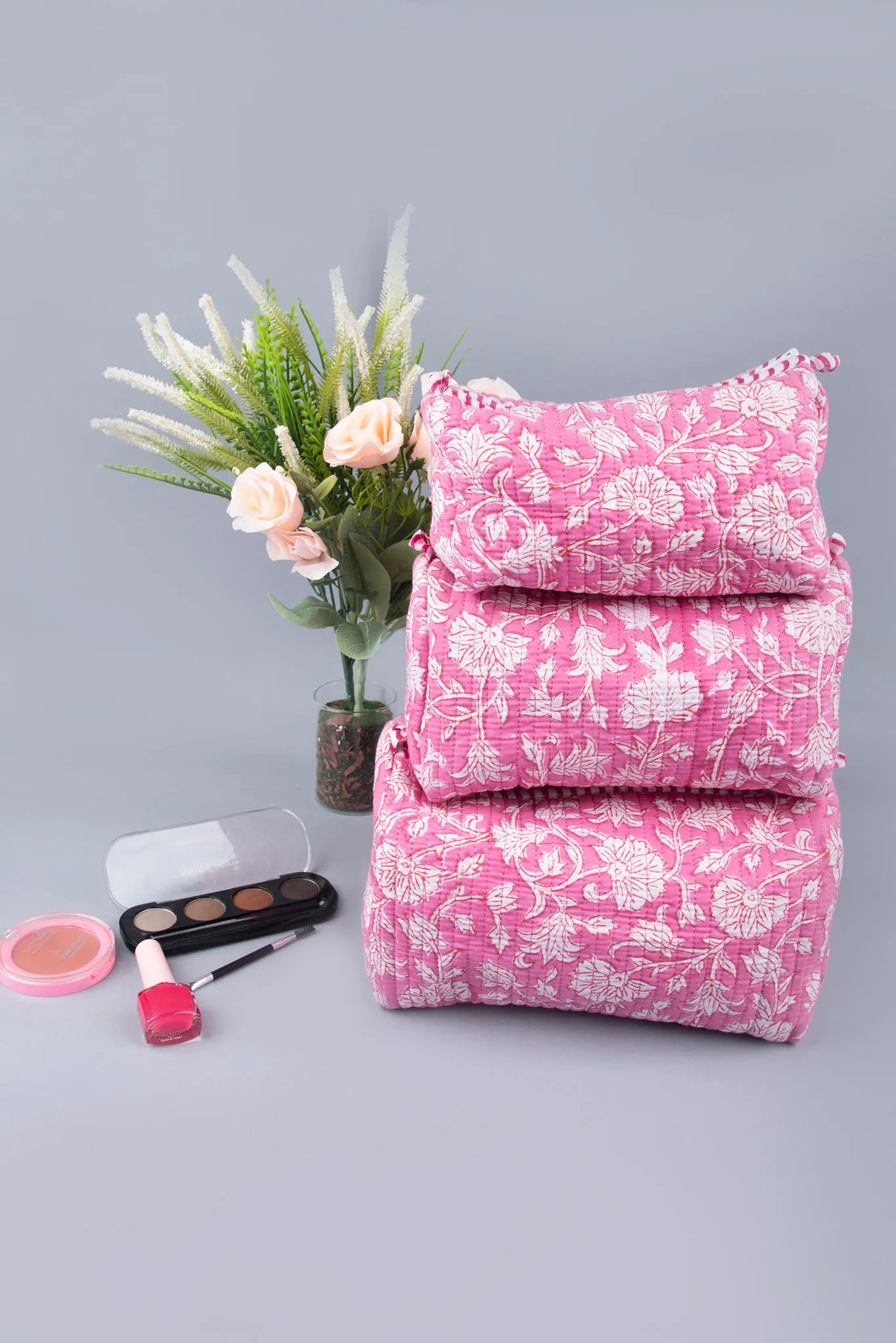 Rosy Quilted Pouches (Set of 3)