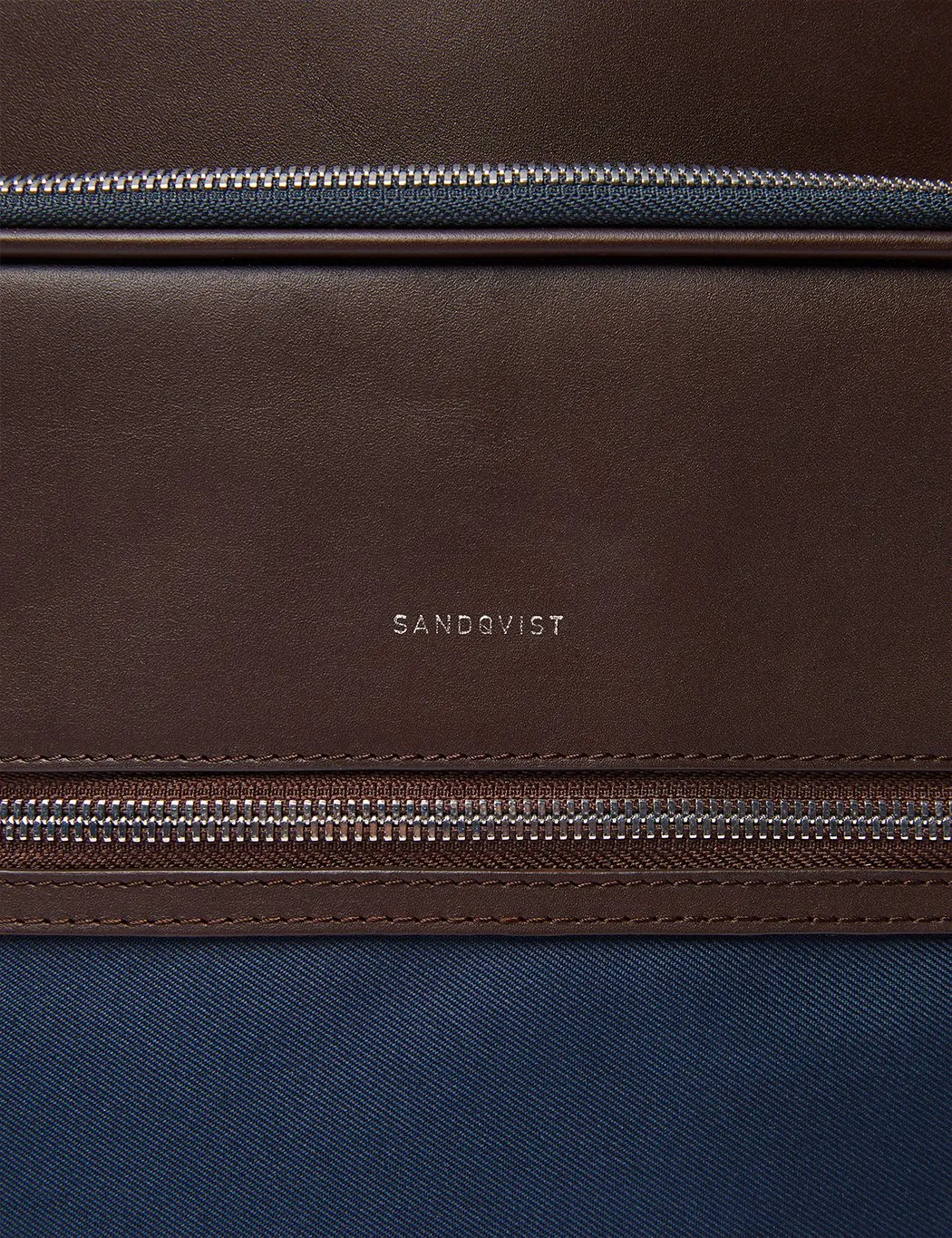 Sandqvist Folke Backpack (Leather/Polyester) - Navy Blue/Brown