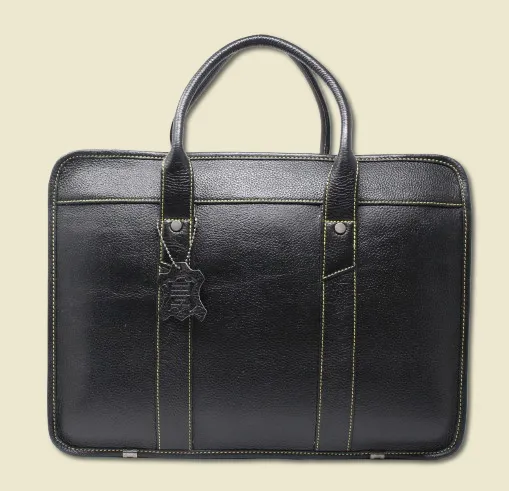 Taha Boxy Genuine Leather Black Laptop Bag