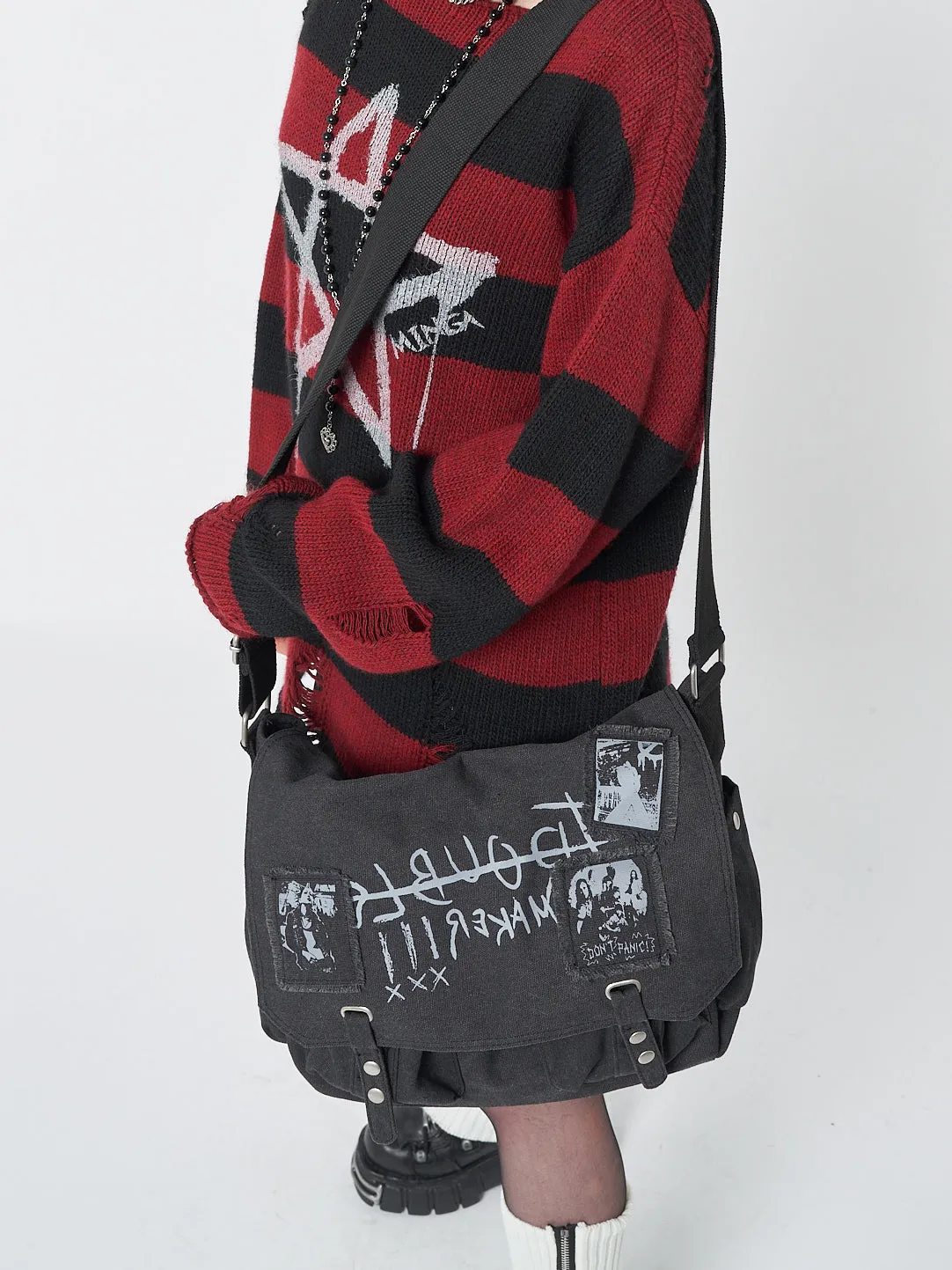 Troublemaker Black Canvas Messenger Bag