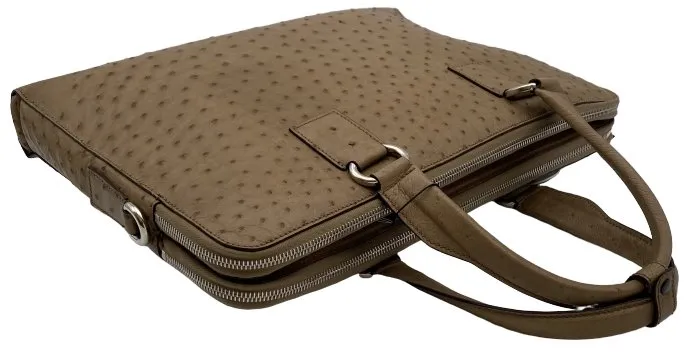 Via Veneta Ostrich Quill Leather Laptop Bag Taupe