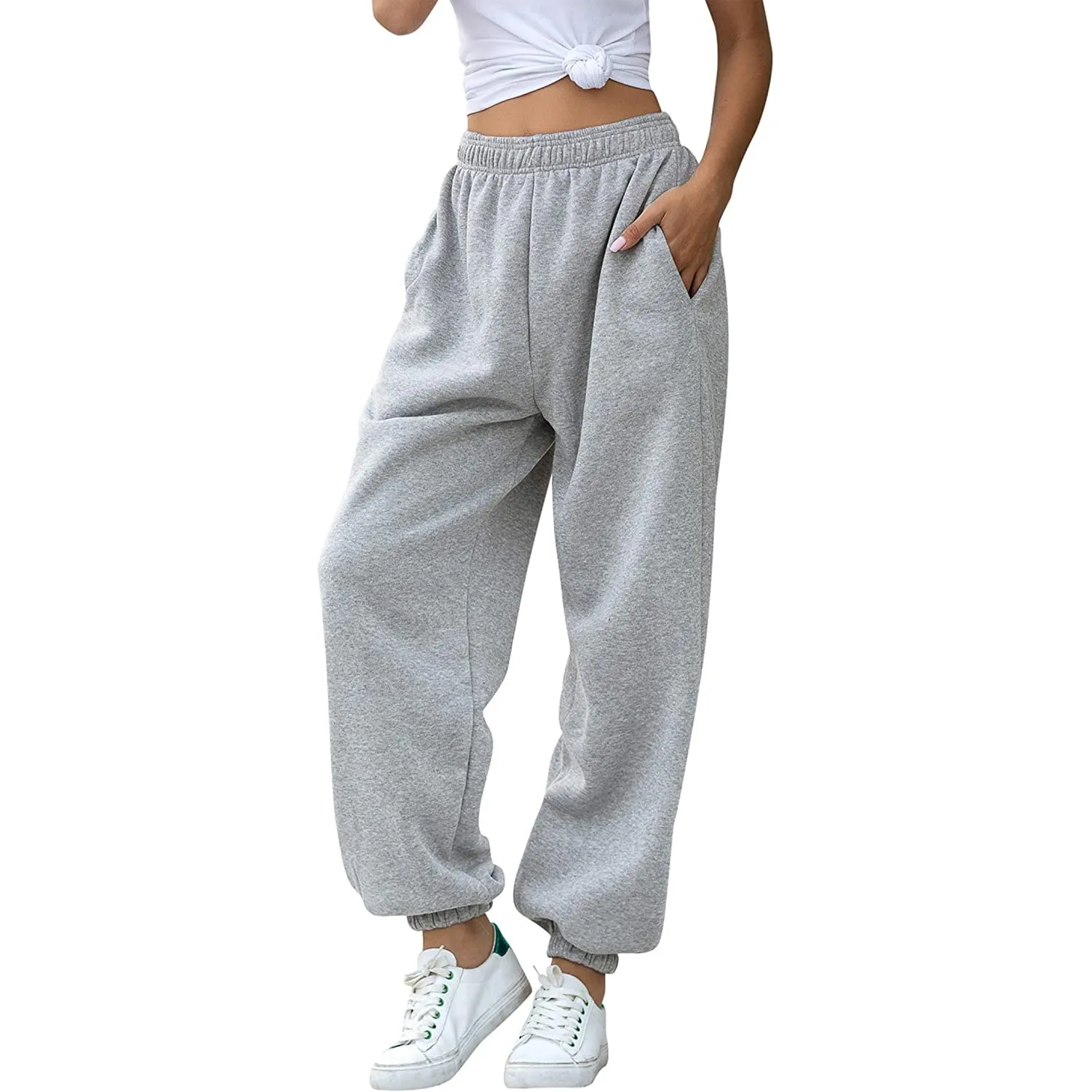 Women's Cinch Bottom Sweatpants Pockets High Waist Sporty