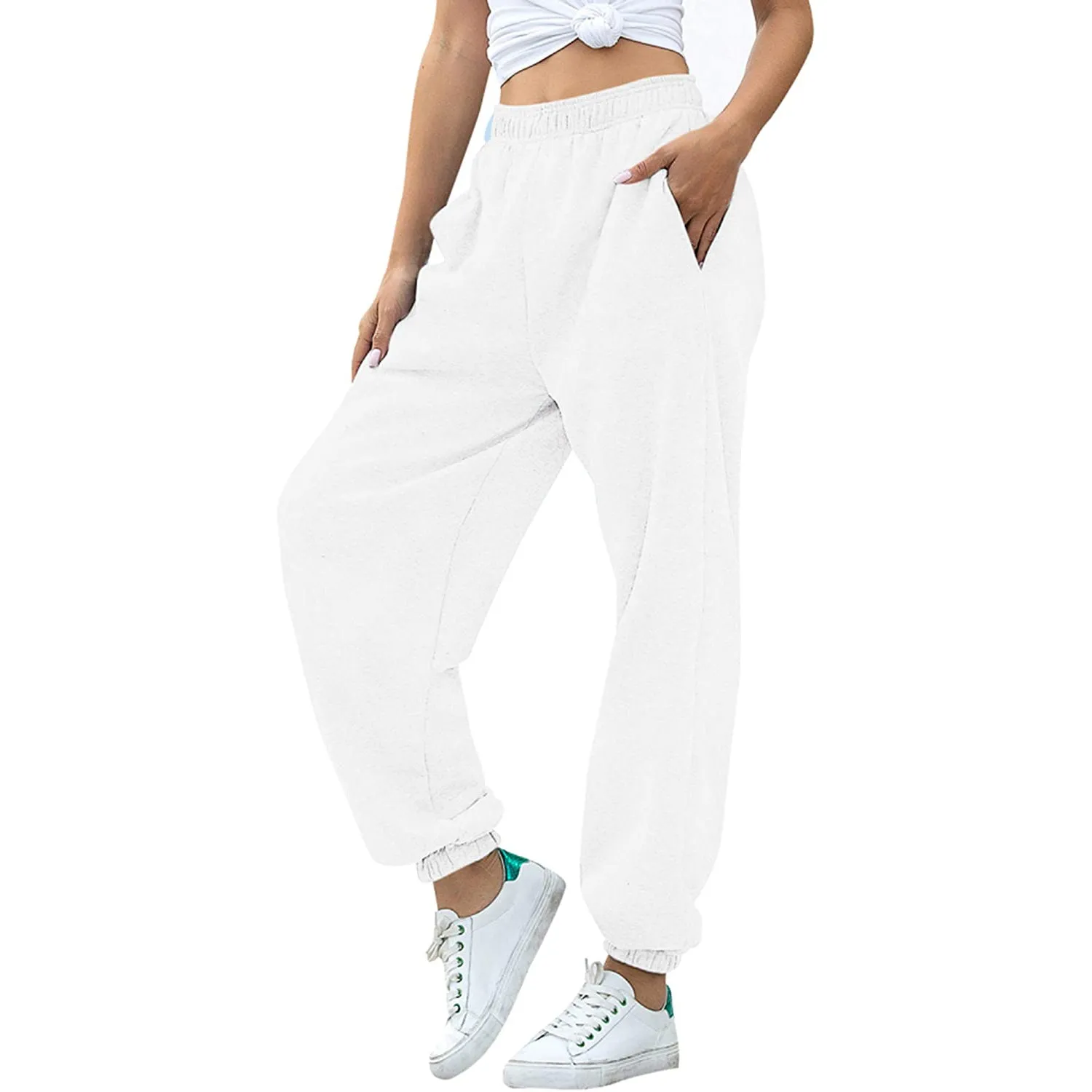 Women's Cinch Bottom Sweatpants Pockets High Waist Sporty