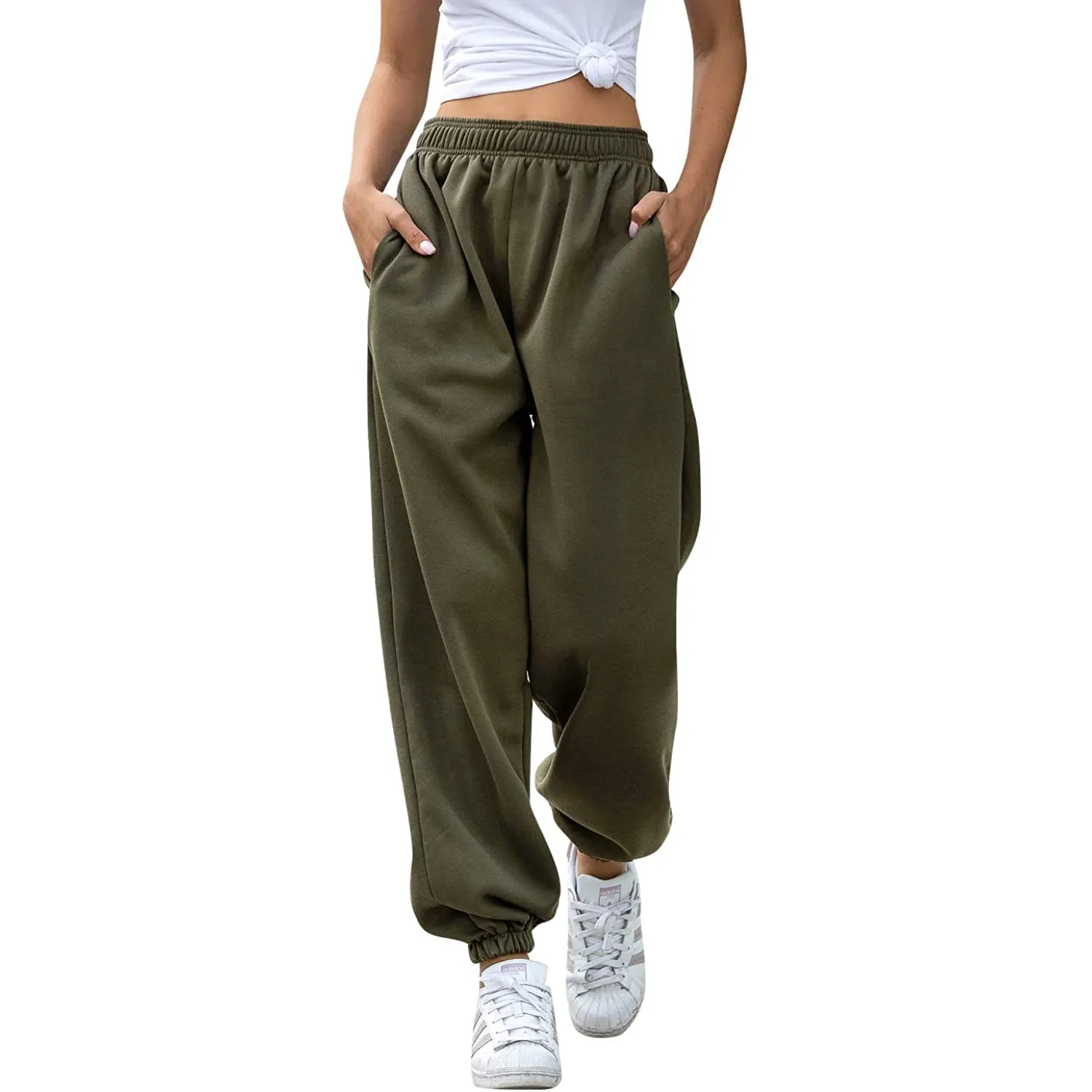 Women's Cinch Bottom Sweatpants Pockets High Waist Sporty